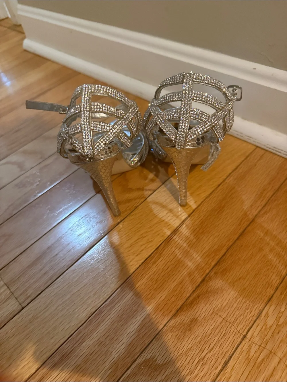 Silver Strappy Rhinestone High Heel Sandals